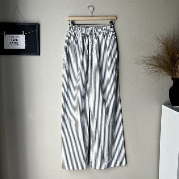 NEW Eterne Pants White Striped Cotton Poplin Wide Leg Pull-On Pants‎ Size M/L - Picture 2 of 10